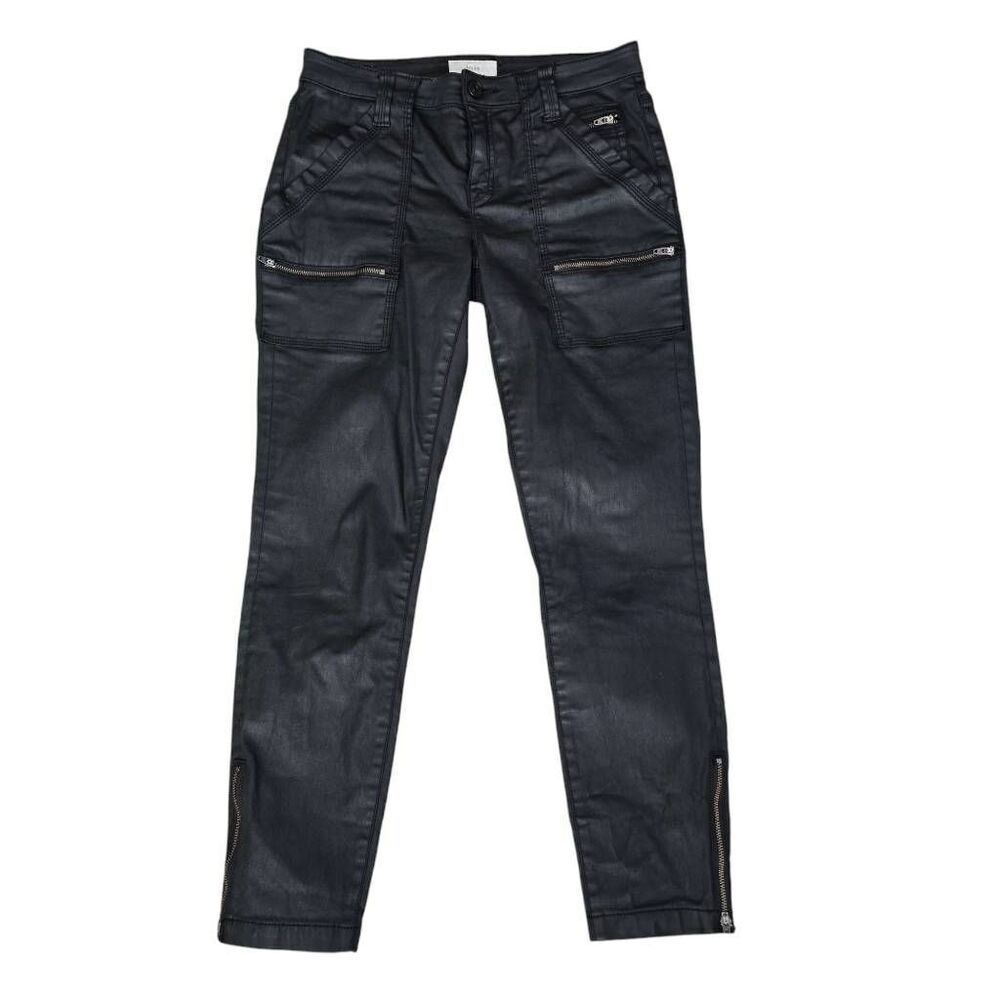 Joie Coated Skinny Jeans Womens 27 Black Denim Mid Rise Formal Ankle Zip Stretch